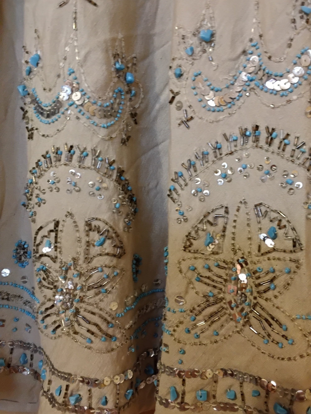 Beige Embellished Maxi Skirt with Silver And Blue Stones Accents - Picture 3 of 5